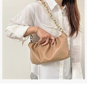 Tan Clutch Purse with Chain Shoulder Bag Dumpling Clutch Purse Mini Purse Gold